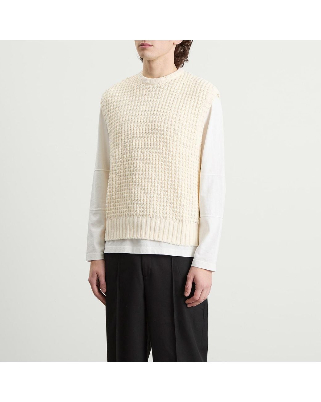 About Blank Natural Moss Stitch Knitted Vest for men