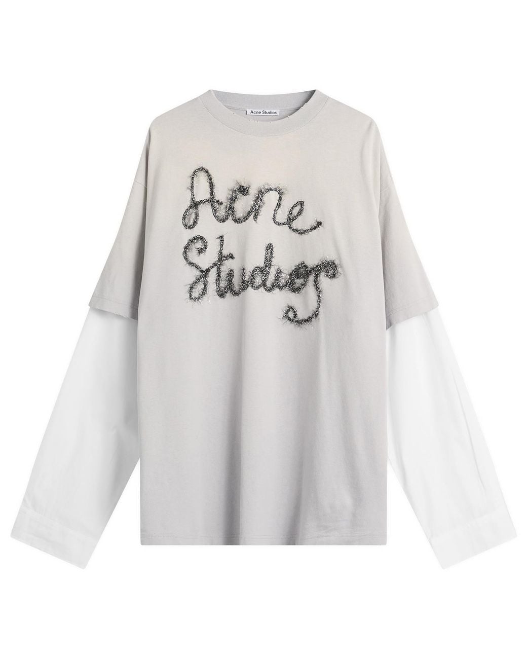 Acne Gray Tinsel Logo Double Sleeve T-Shirt for men