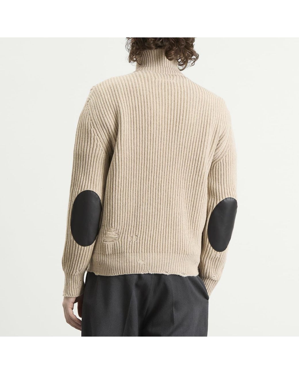 Maison Margiela Natural Mm6 Distressed Rib Zip Through for men