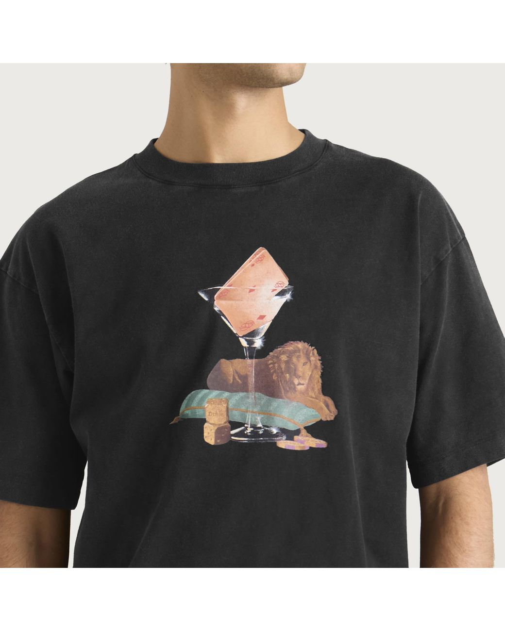 Drole de Monsieur Black Faded Glass Lion T-Shirt for men