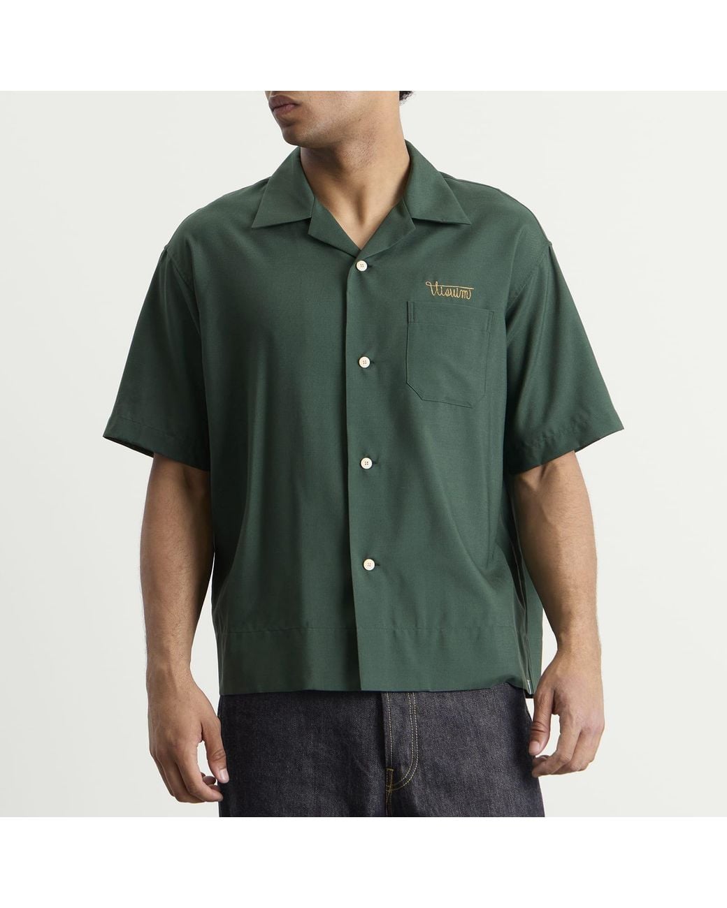 Visvim Green Copa Silk Short Sleeve Shirt for men