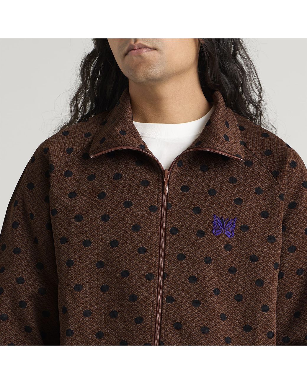 Needles Brown Poly Jacquard Track Jacket for men