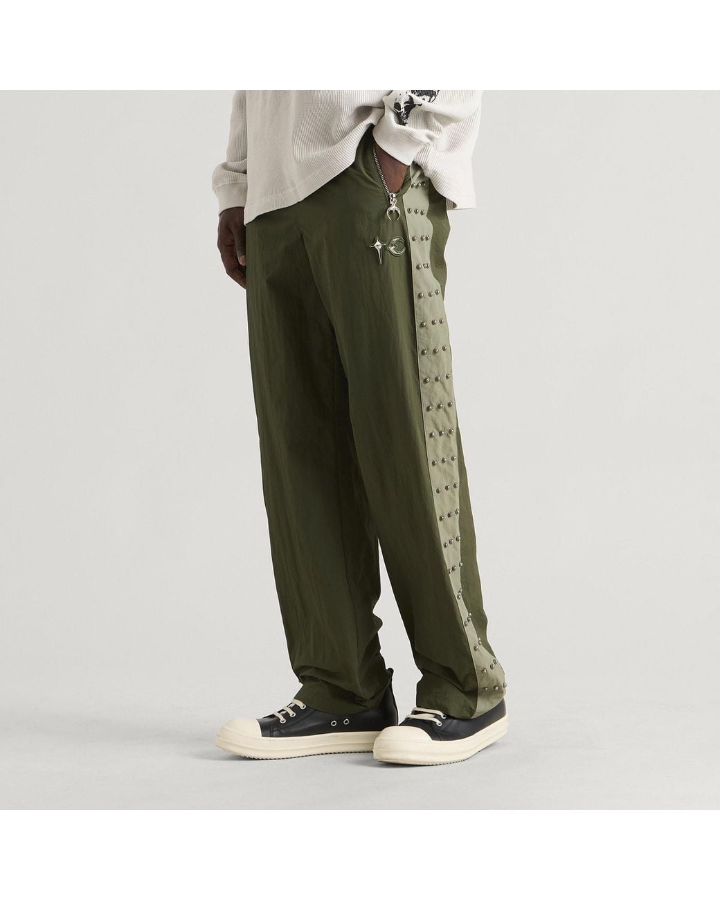 THUG CLUB Green Triple Line Stud Track Pants for men