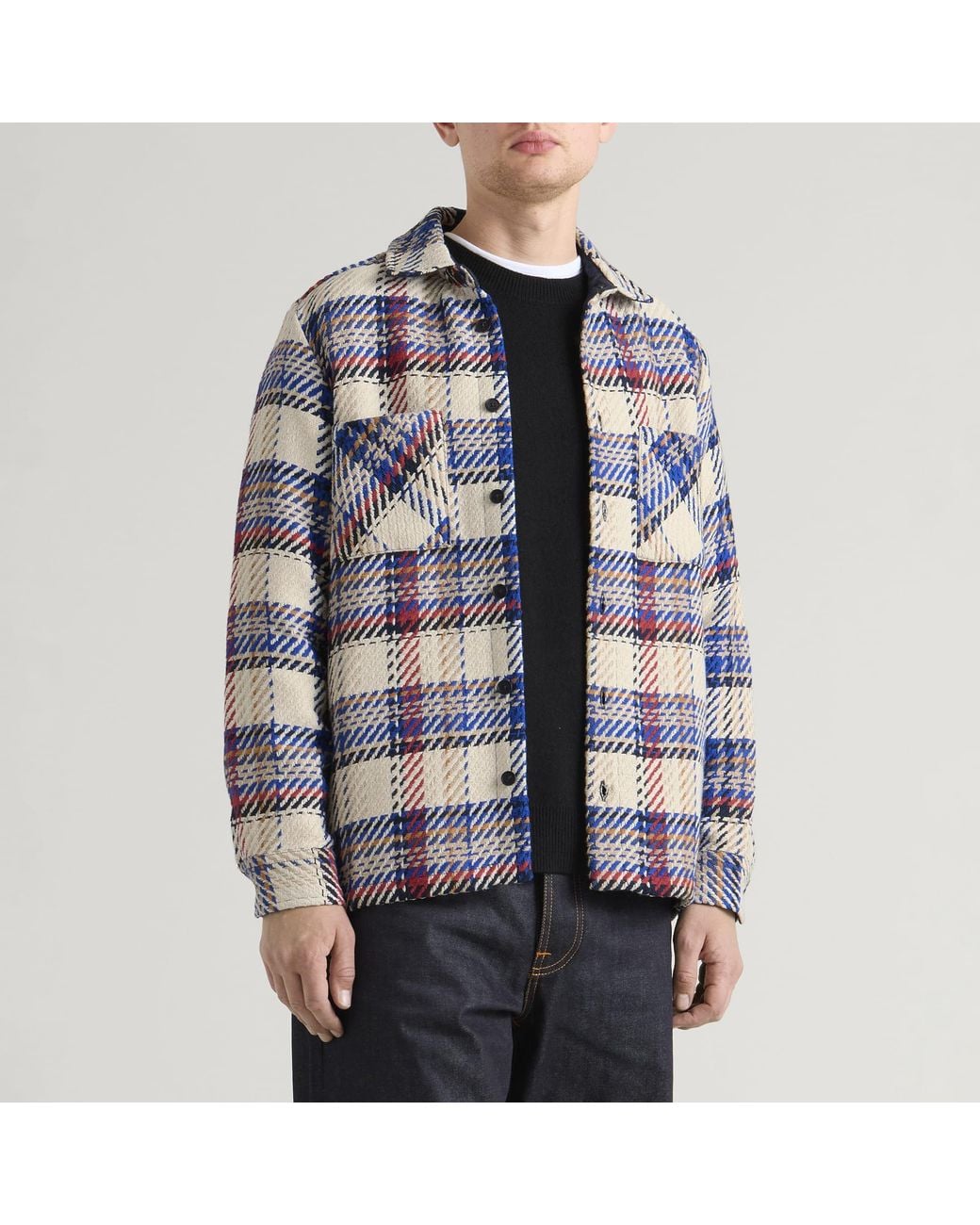 Wax London Blue Whiting Jazz Weave Overshirt for men