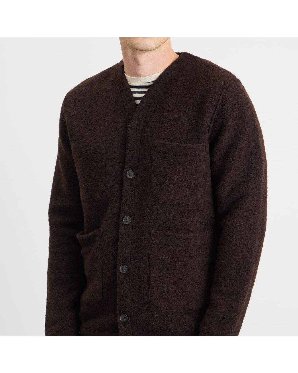 Universal Works Black Wool Fleece Cardigan for men