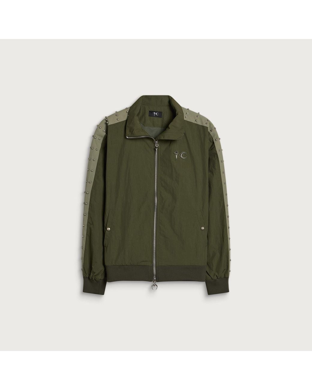 THUG CLUB Green Triple Line Stud Track Jacket for men
