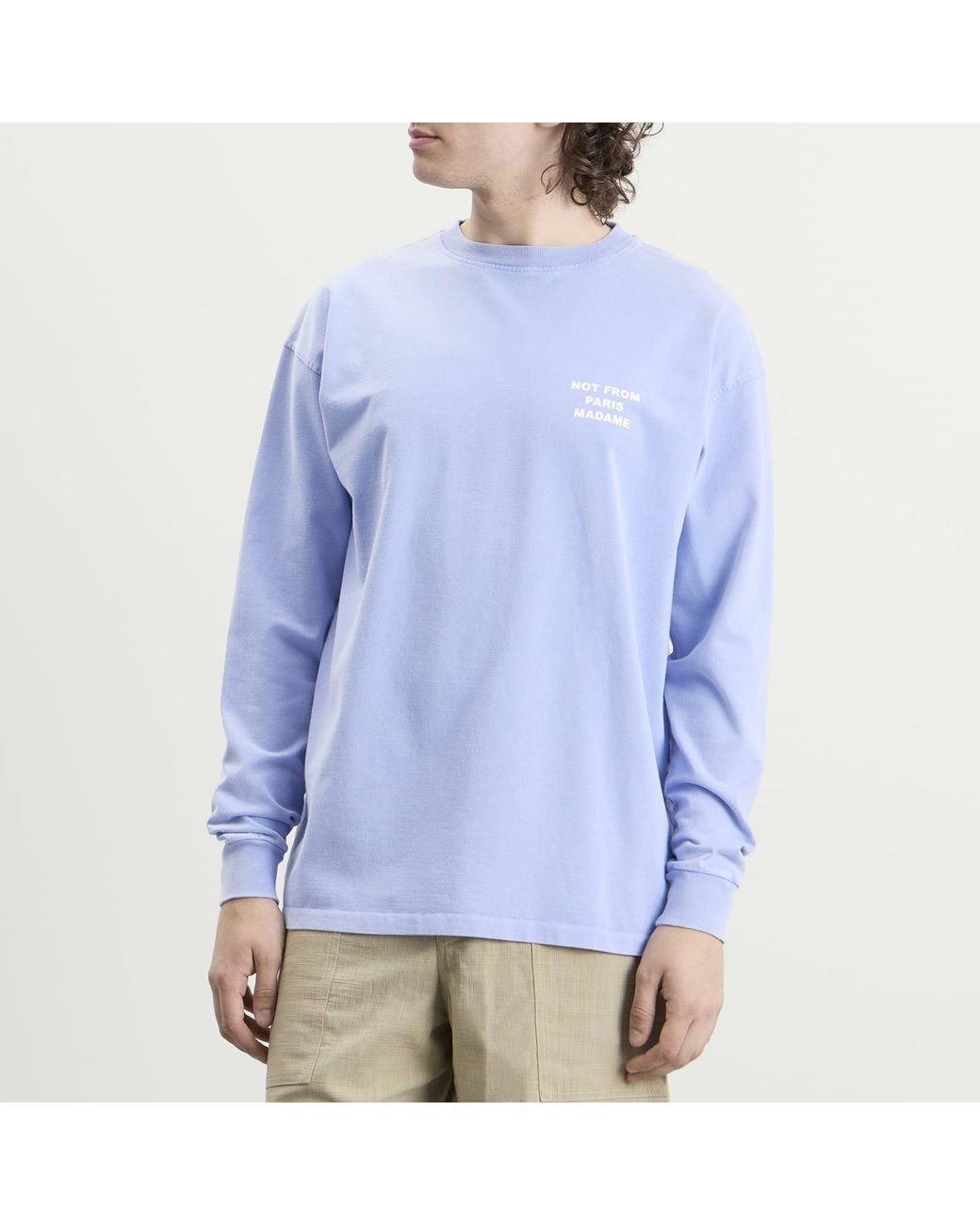 Drole de Monsieur Blue Washed Long Sleeve Slogan T-Shirt for men