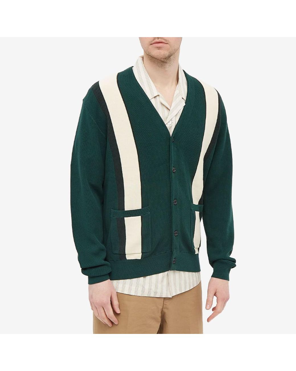 Beams Plus Stripe Cardigan in Green for Men | Lyst