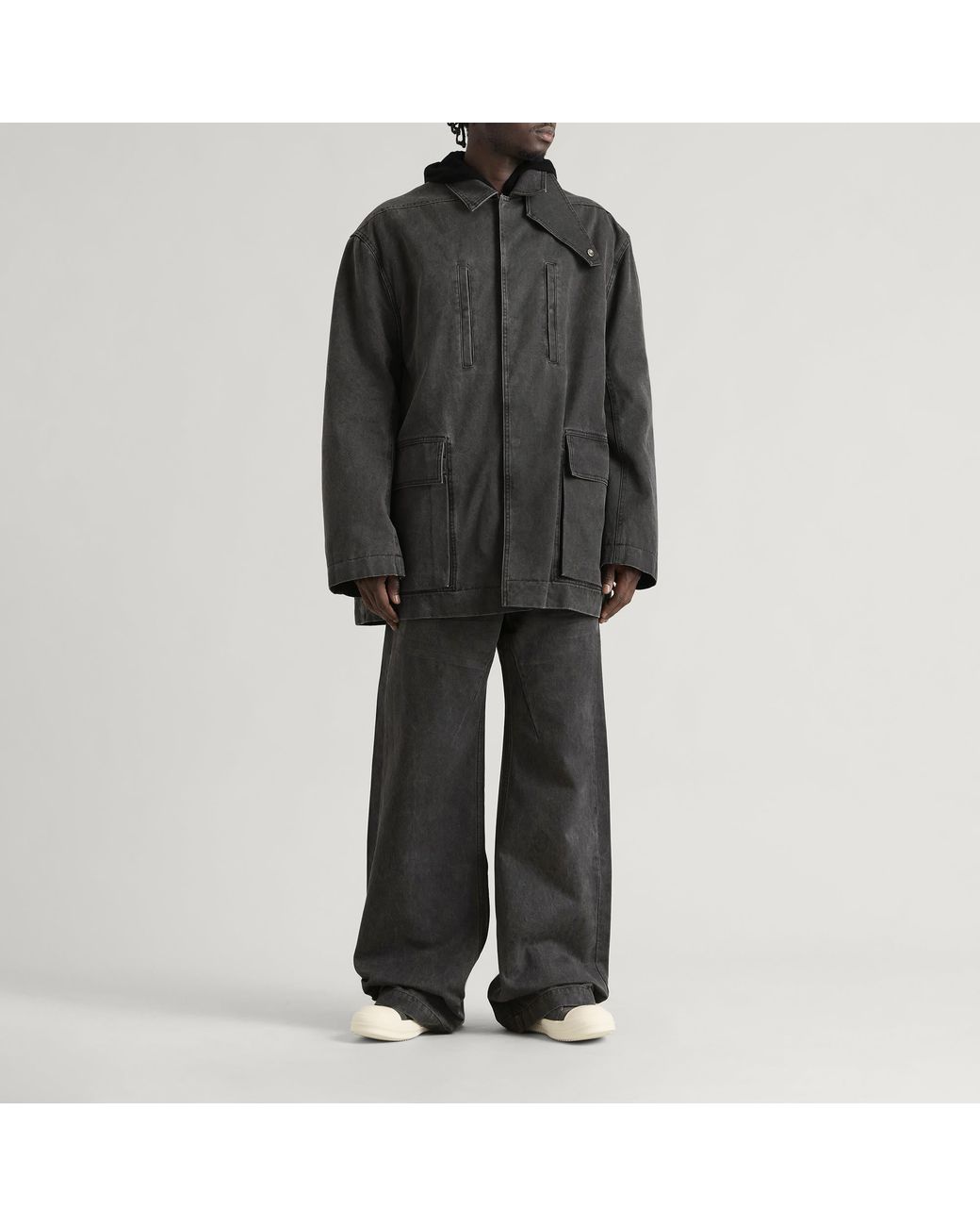 Rick Owens Gray Collared Canvas Mac for men