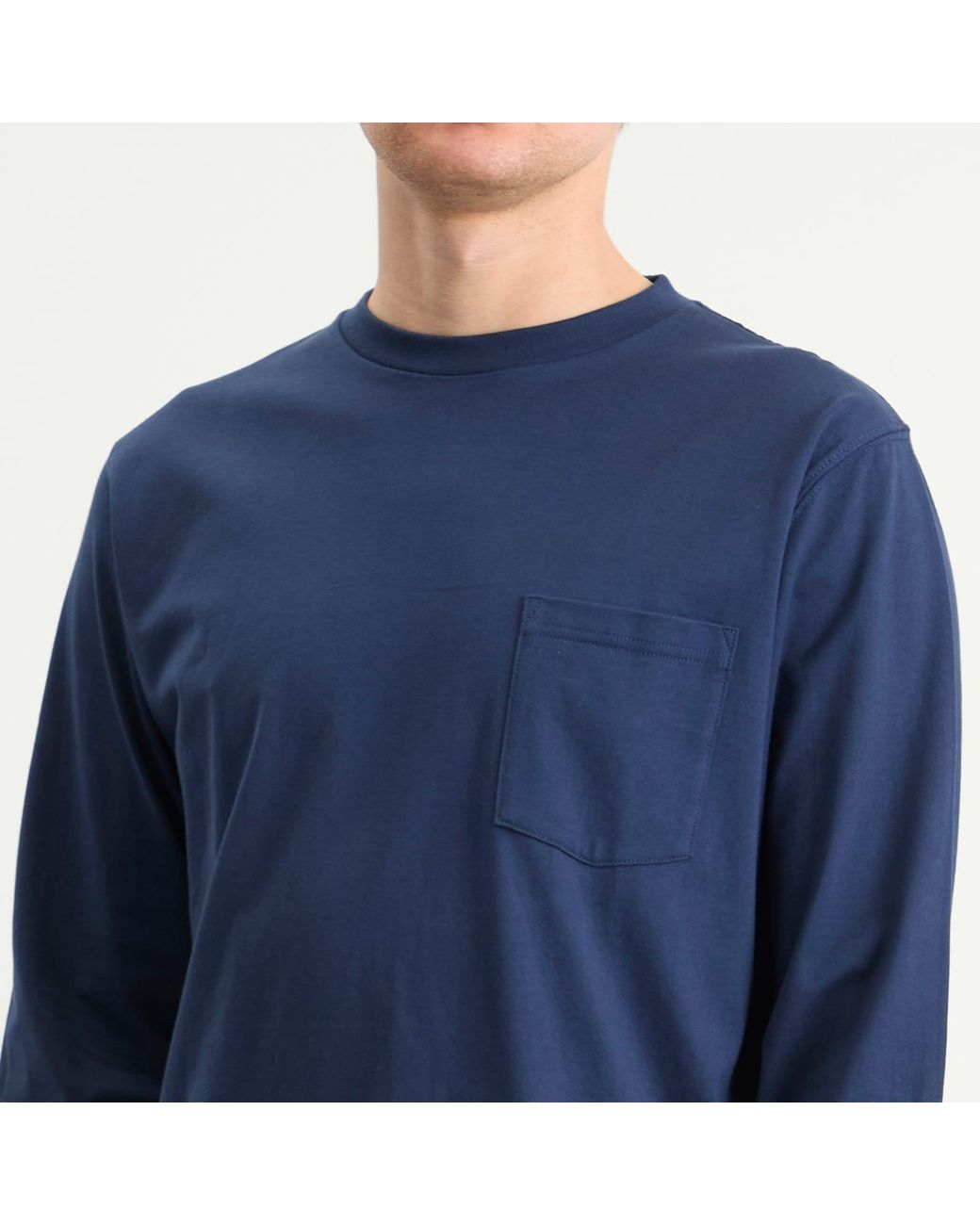 Beams Plus Blue Long Sleeve Pocket T-Shirt for men