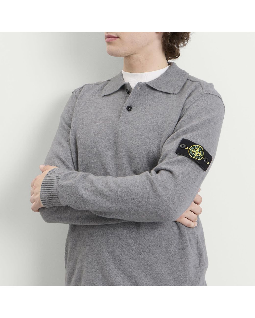 Stone Island Gray Geelong Wool Long Sleeve Polo for men