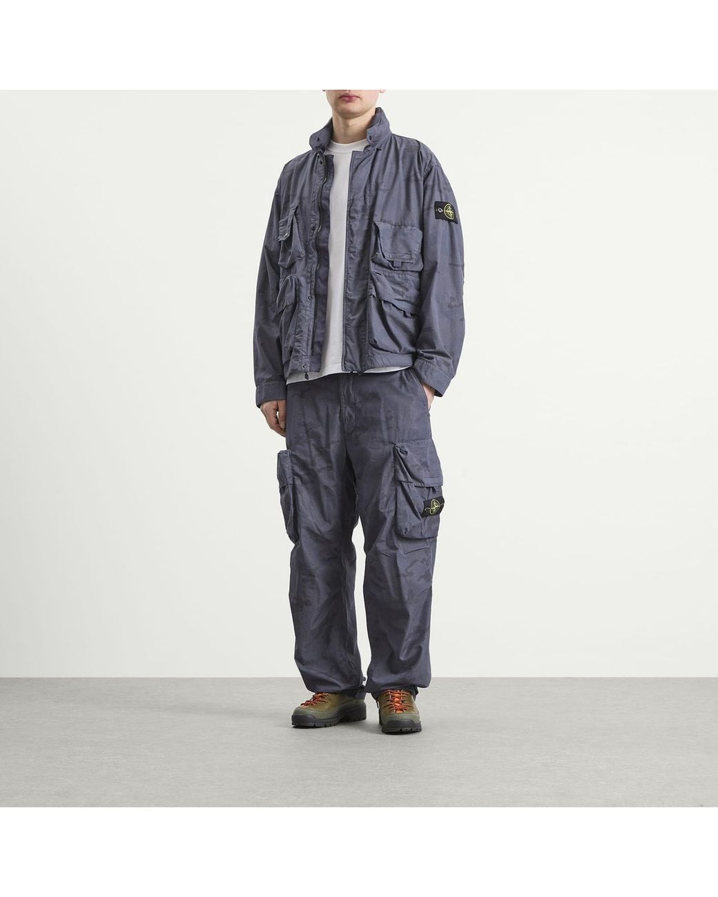 Stone Island Blue Faded Camo Ripstop-Tc Cargo Trousers for men