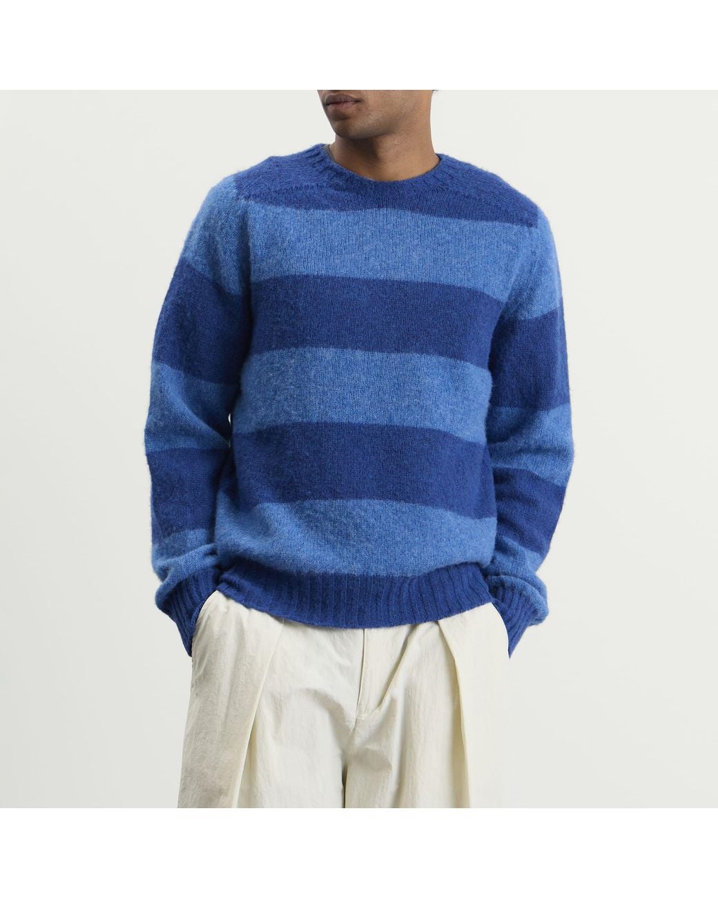 YMC Blue Suedehead Stripe Knit for men