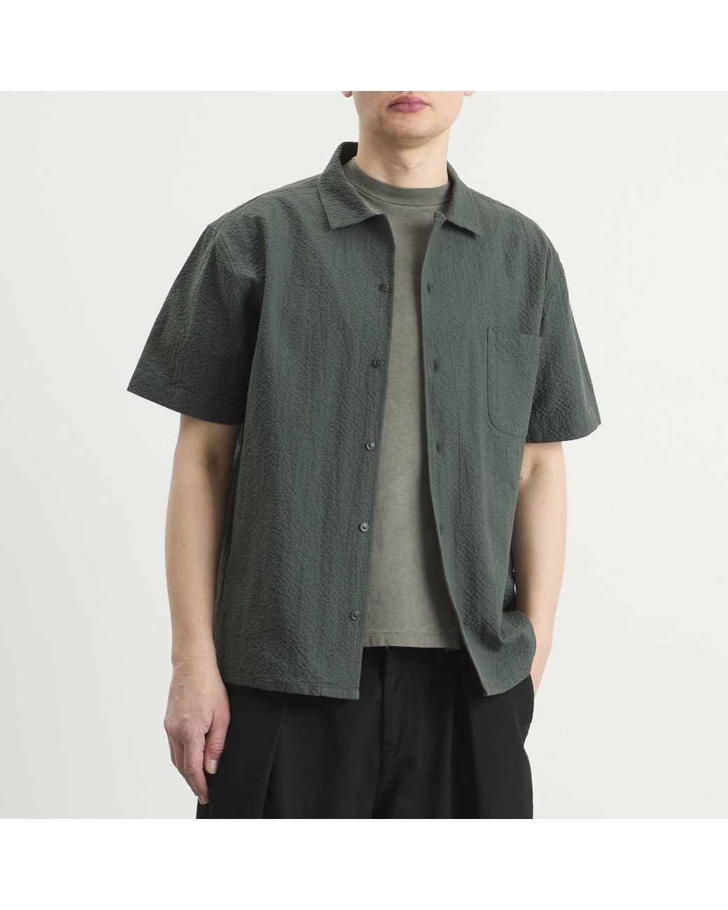YMC Green Organic Seersucker Malick Shirt for men