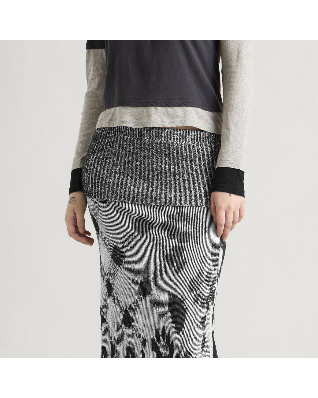 PAOLINA RUSSO Gray Illusion Knit Long Skirt