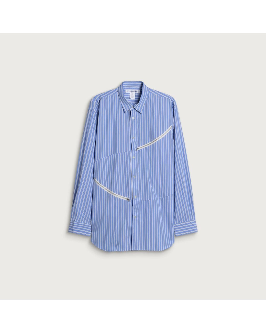 Comme des Garçons Blue Zipped Cotton Frill Shirt for men