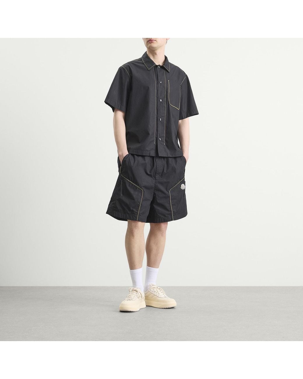 Moncler Black Contrast Stitch Shorts for men