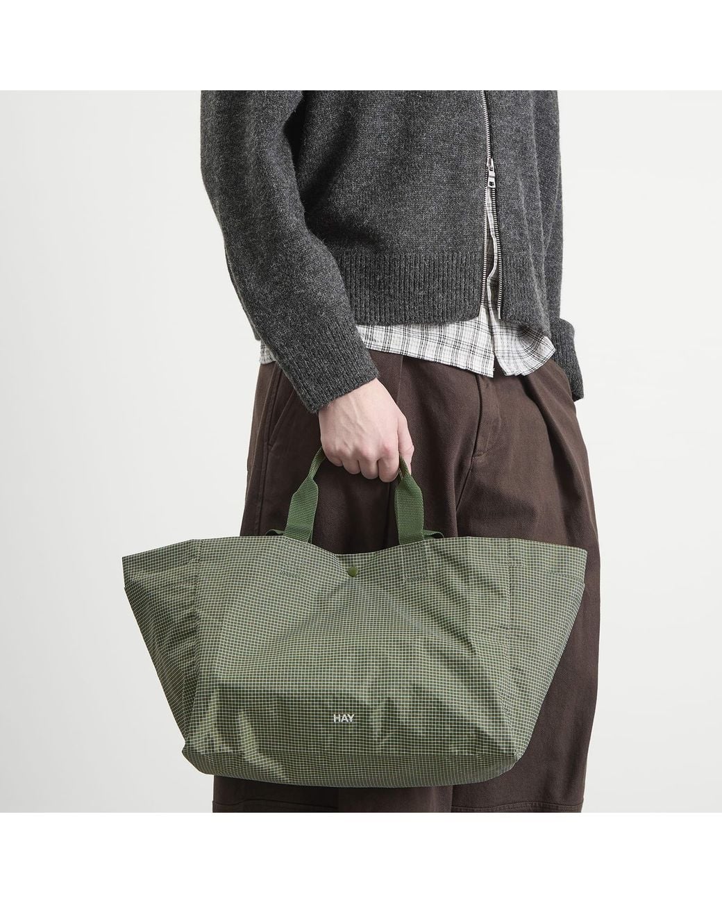 Hay Green Grid Weekend Bag