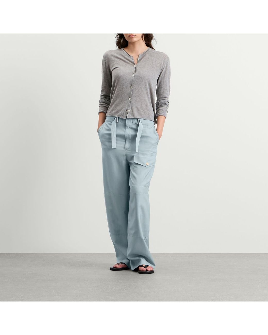 Auralee Blue Wool Herringbone Cargo Pants