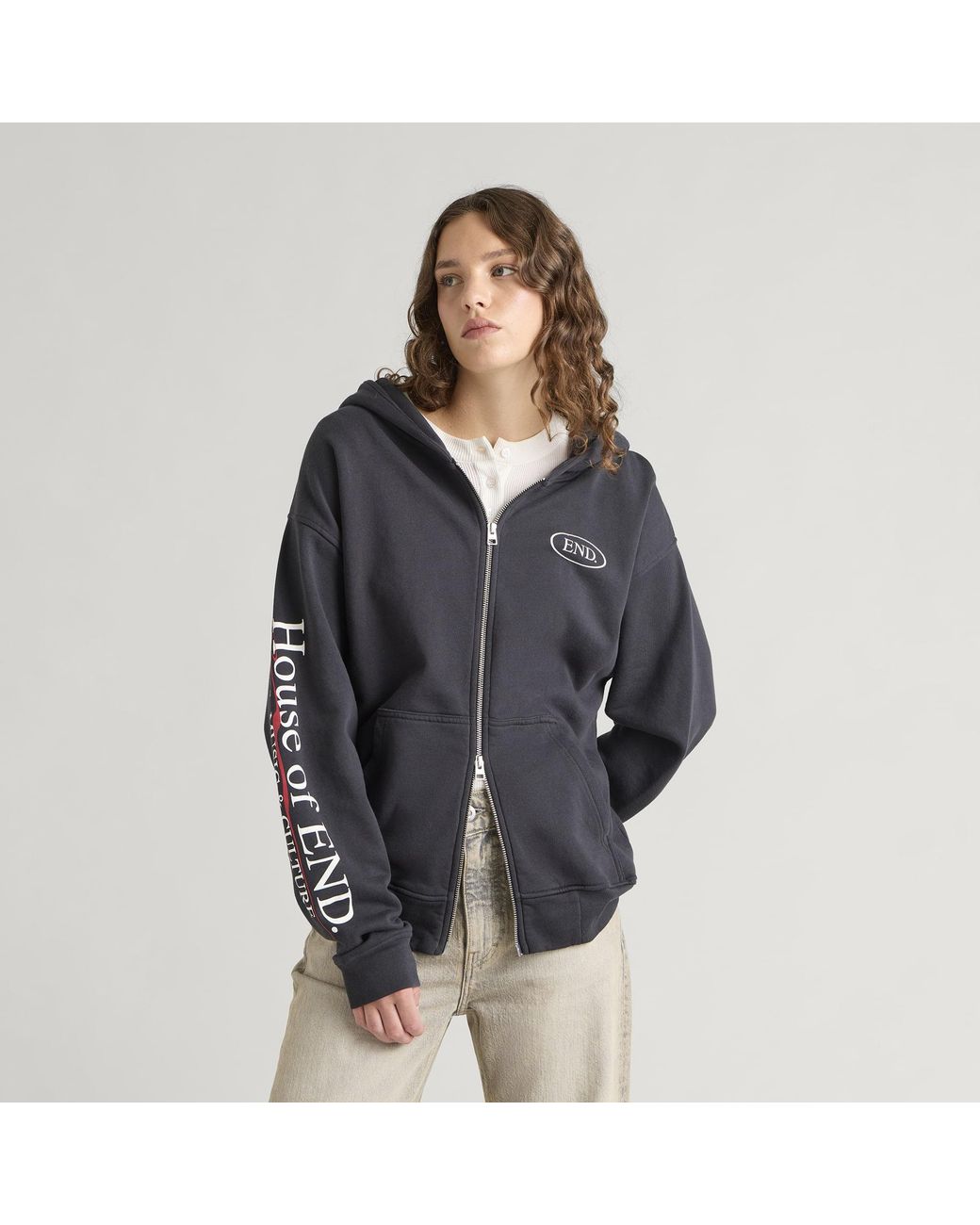 END. Black Underline Zip Hoodie