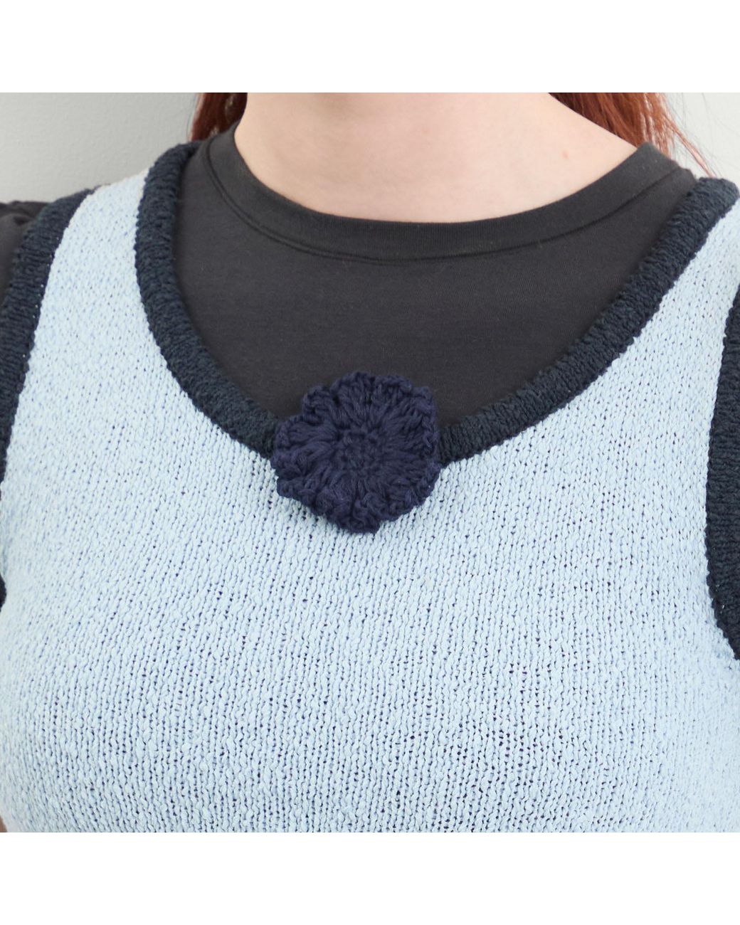 Kijun Blue Corsage Ruffle Knit Vest