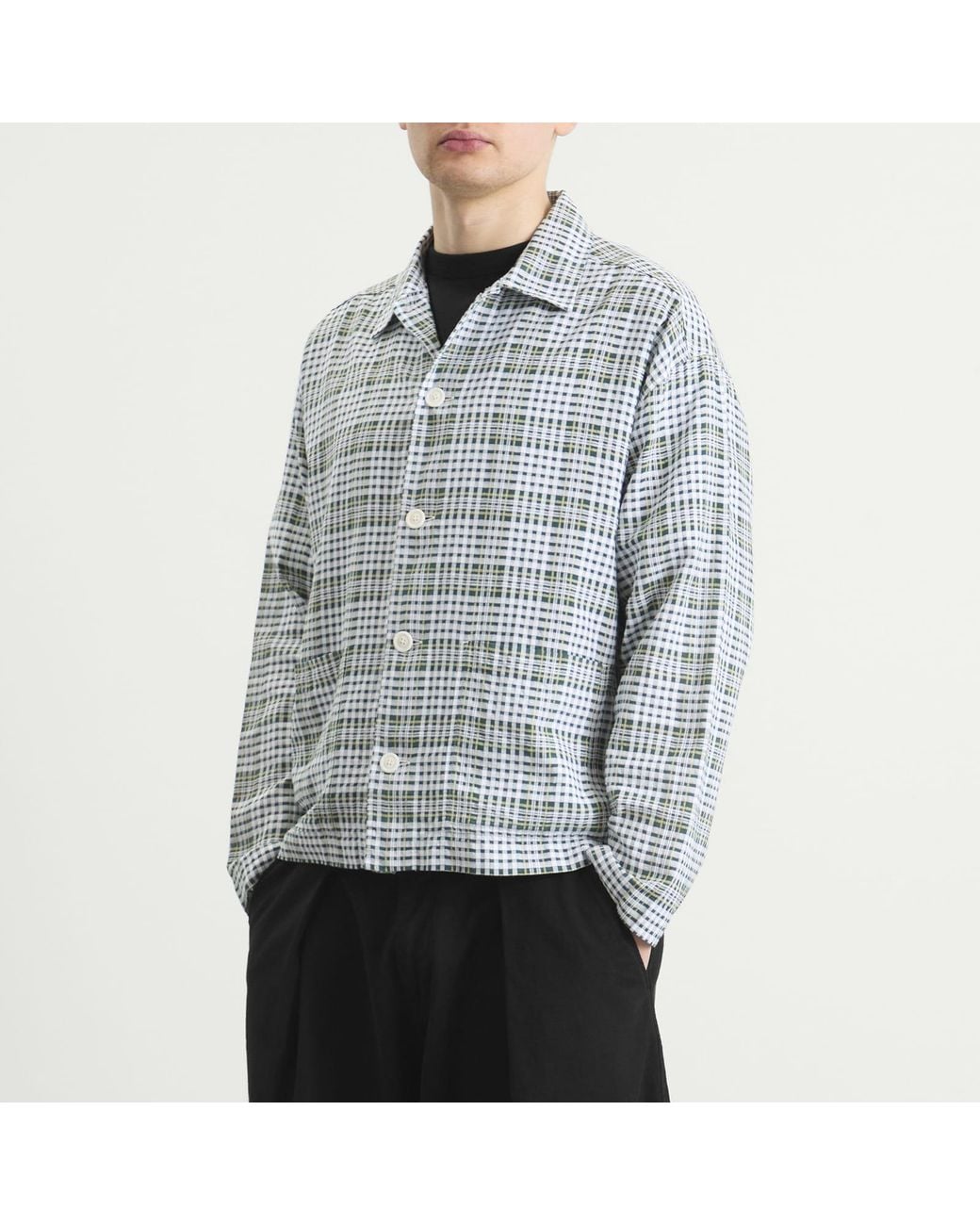 YMC Gray Cotton Check Pj Overshirt for men