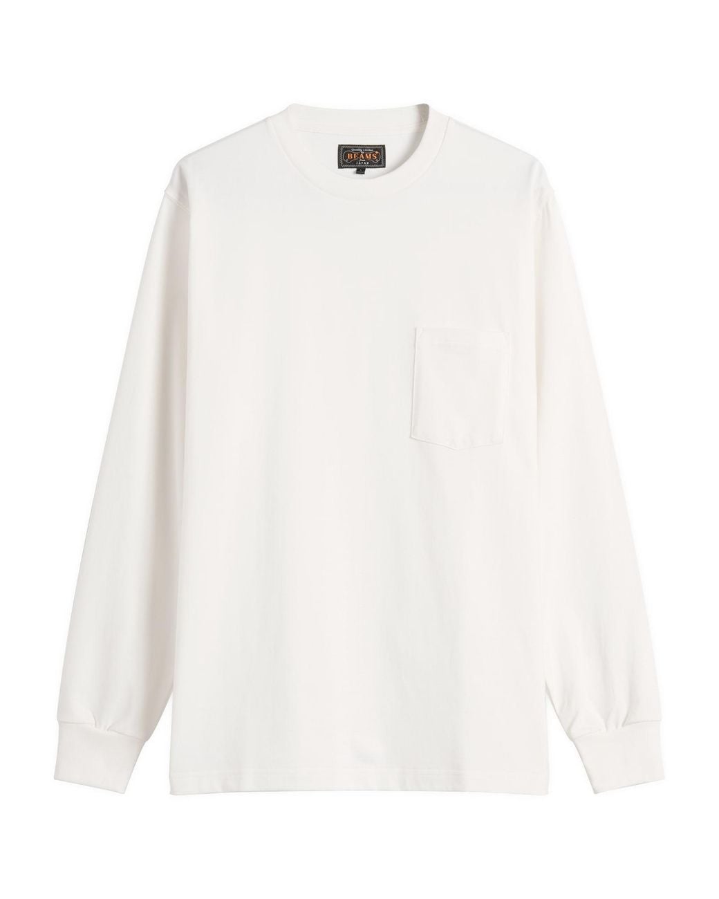 Beams Plus White Long Sleeve Pocket T-Shirt for men