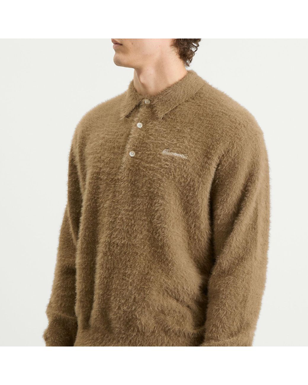 Thisisneverthat Green Sct-Logo Shaggy Knit Polo for men