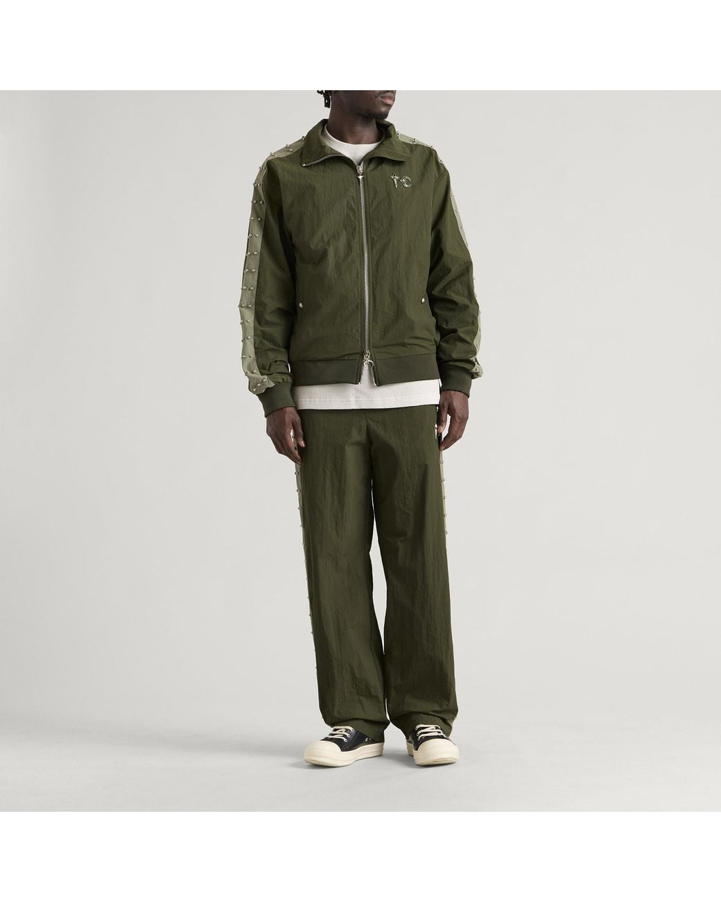 THUG CLUB Green Triple Line Stud Track Jacket for men