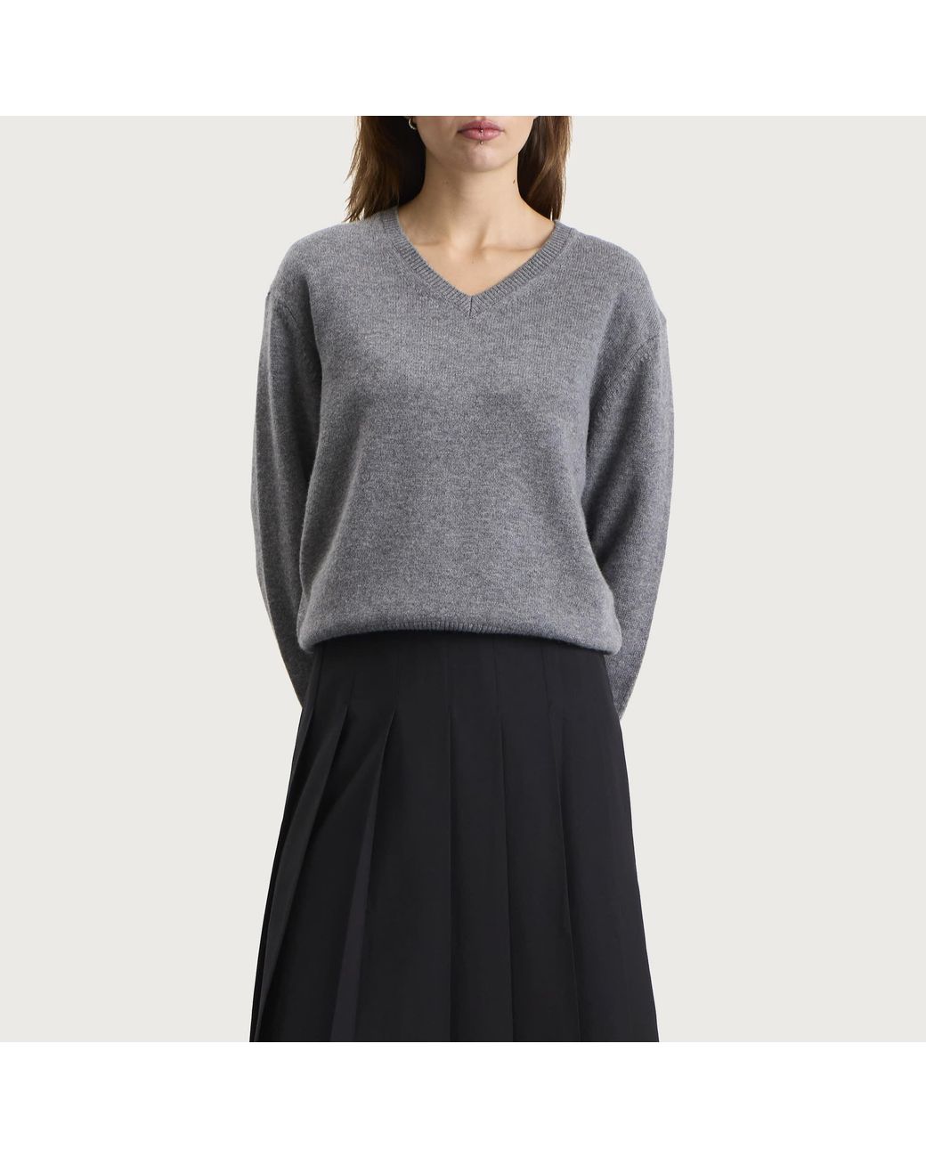 DUNST Gray Cashmere V-Neck Sweater