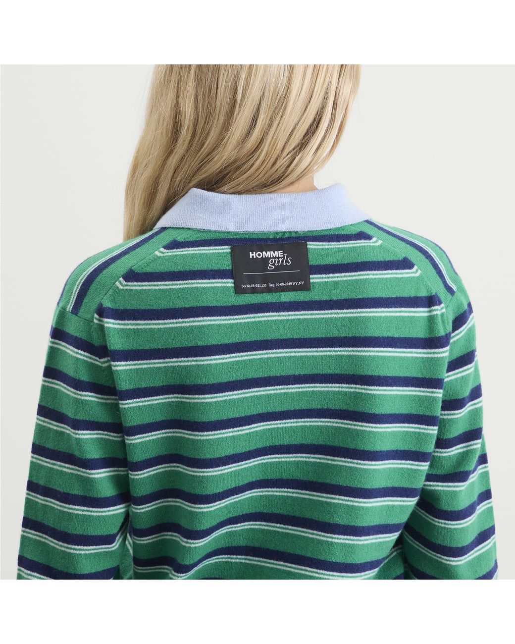 HOMMEGIRLS Green Knit Stripe Polo