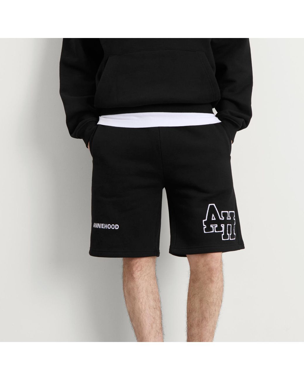 Annie Hood Black College Sweat Shorts for men