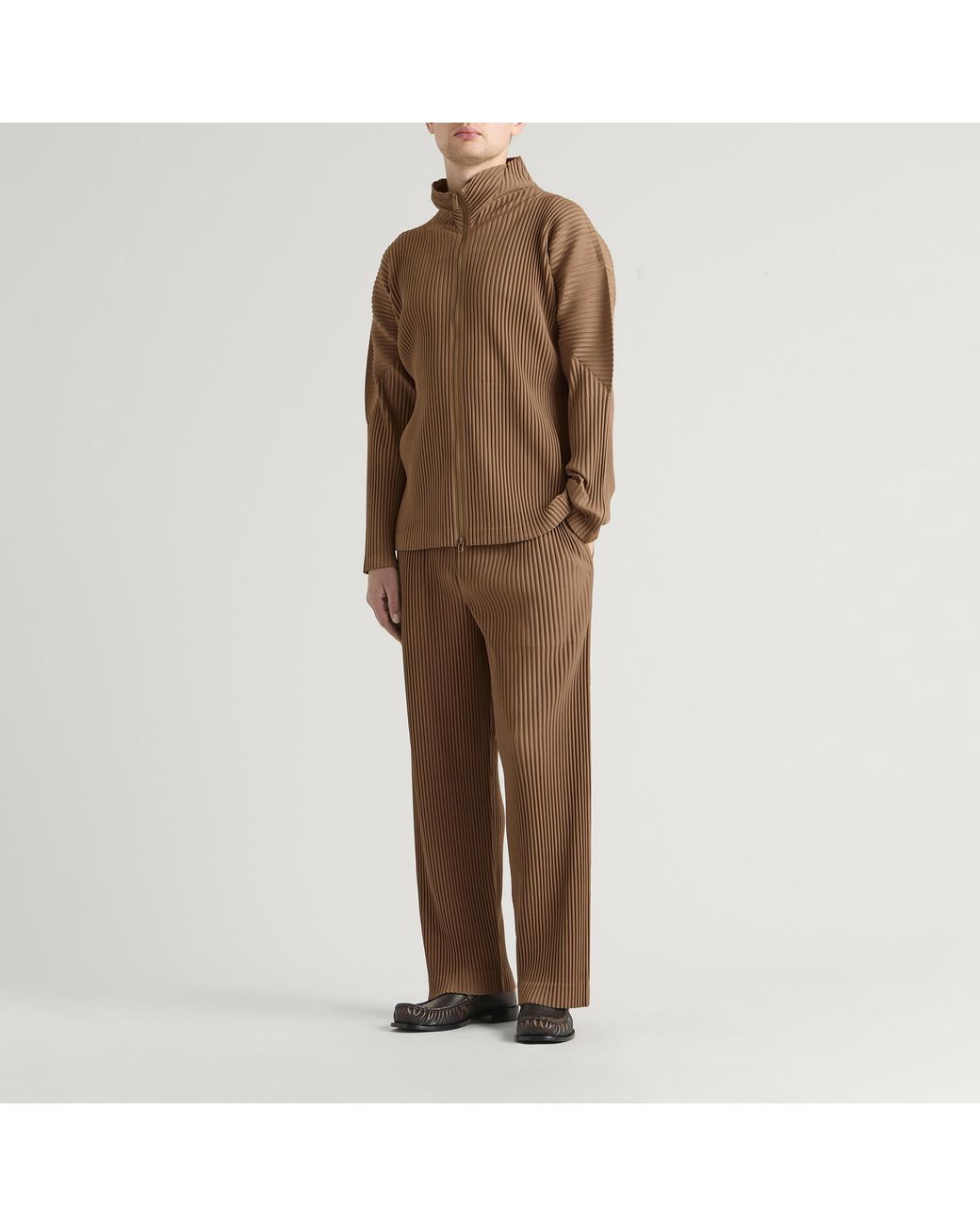 Homme Plissé Issey Miyake Brown Pleated Zip Jacket for men