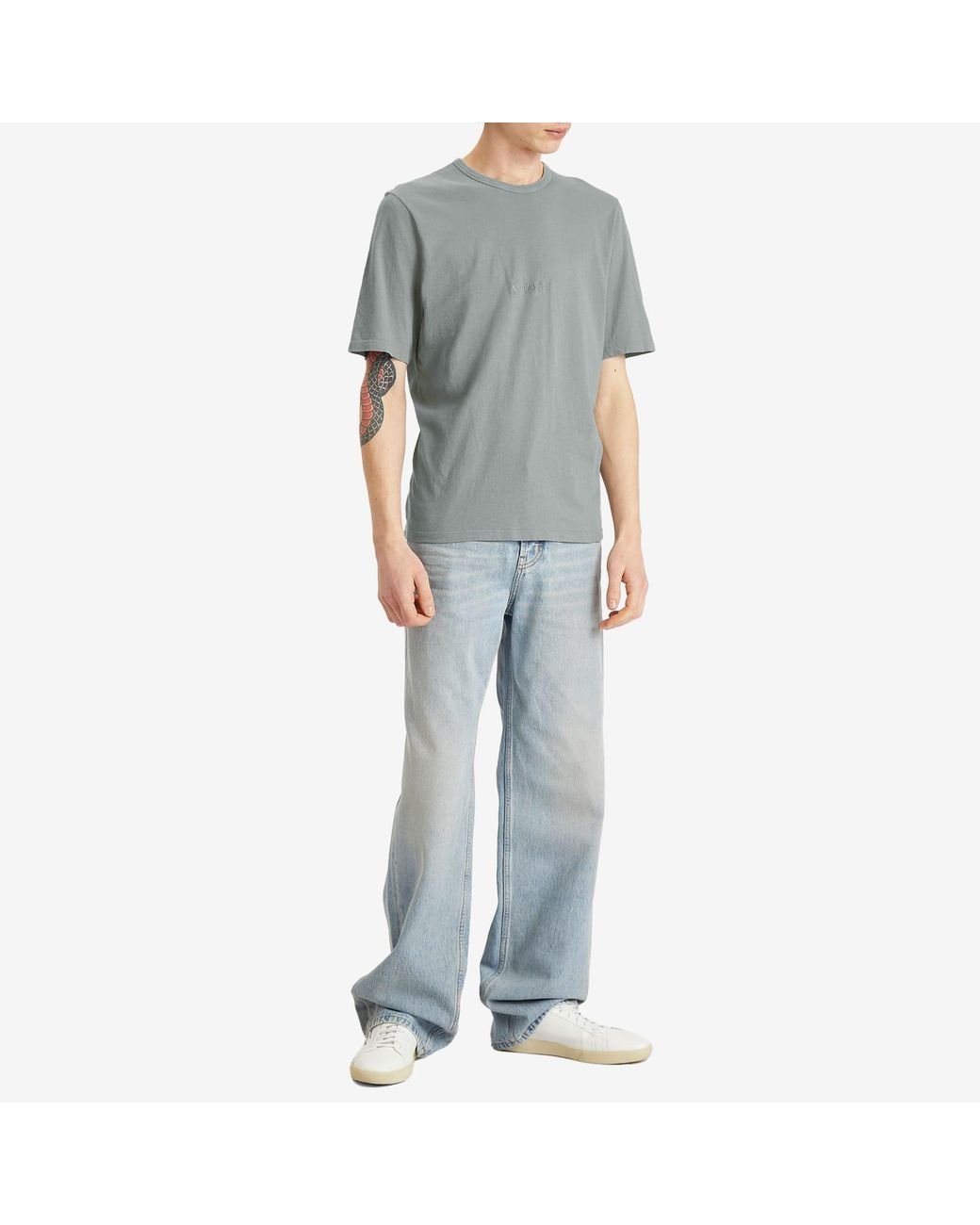 Saint Laurent Gray Tonal Logo T-Shirt for men