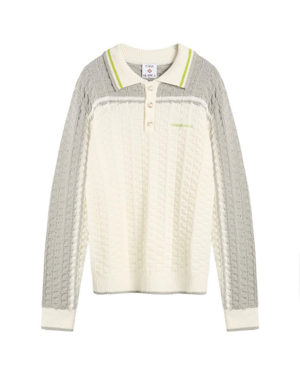 Casablanca White Tennis Boucle Long Sleeve Polo Shirt for men