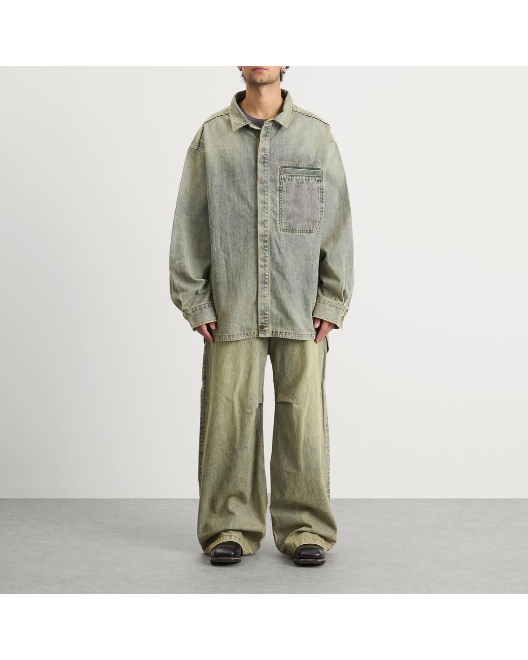 Entire studios Green Herculean Denim Shirt for men