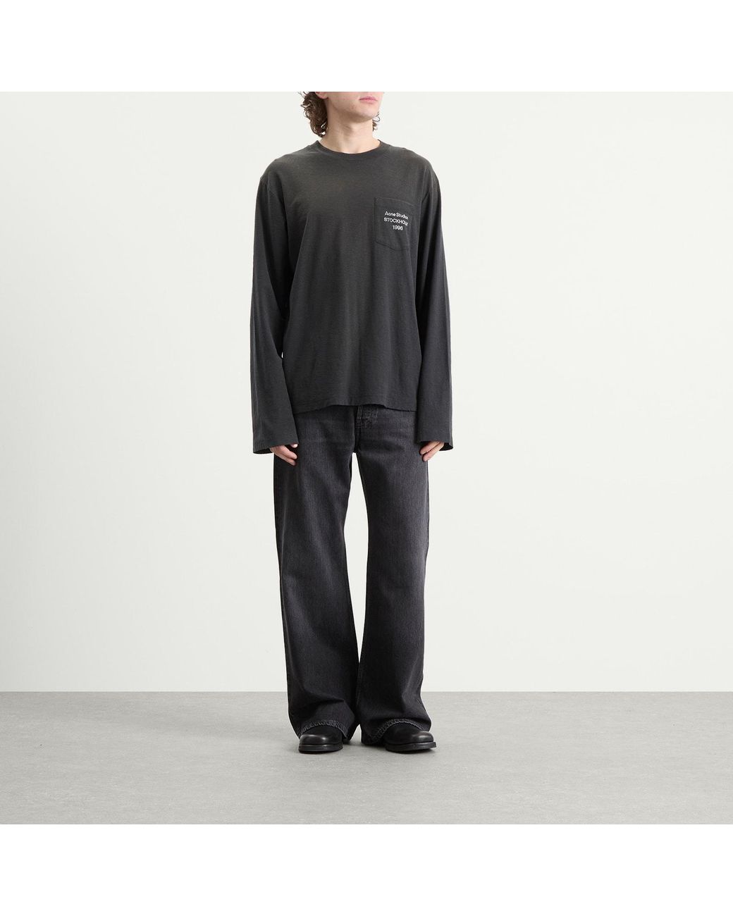 Acne Gray Long Sleeve 1996 Logo Pocket T-Shirt for men