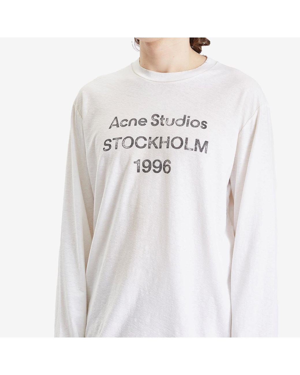 Acne White Edden 1996 Logo Long Sleeve T-Shirt for men