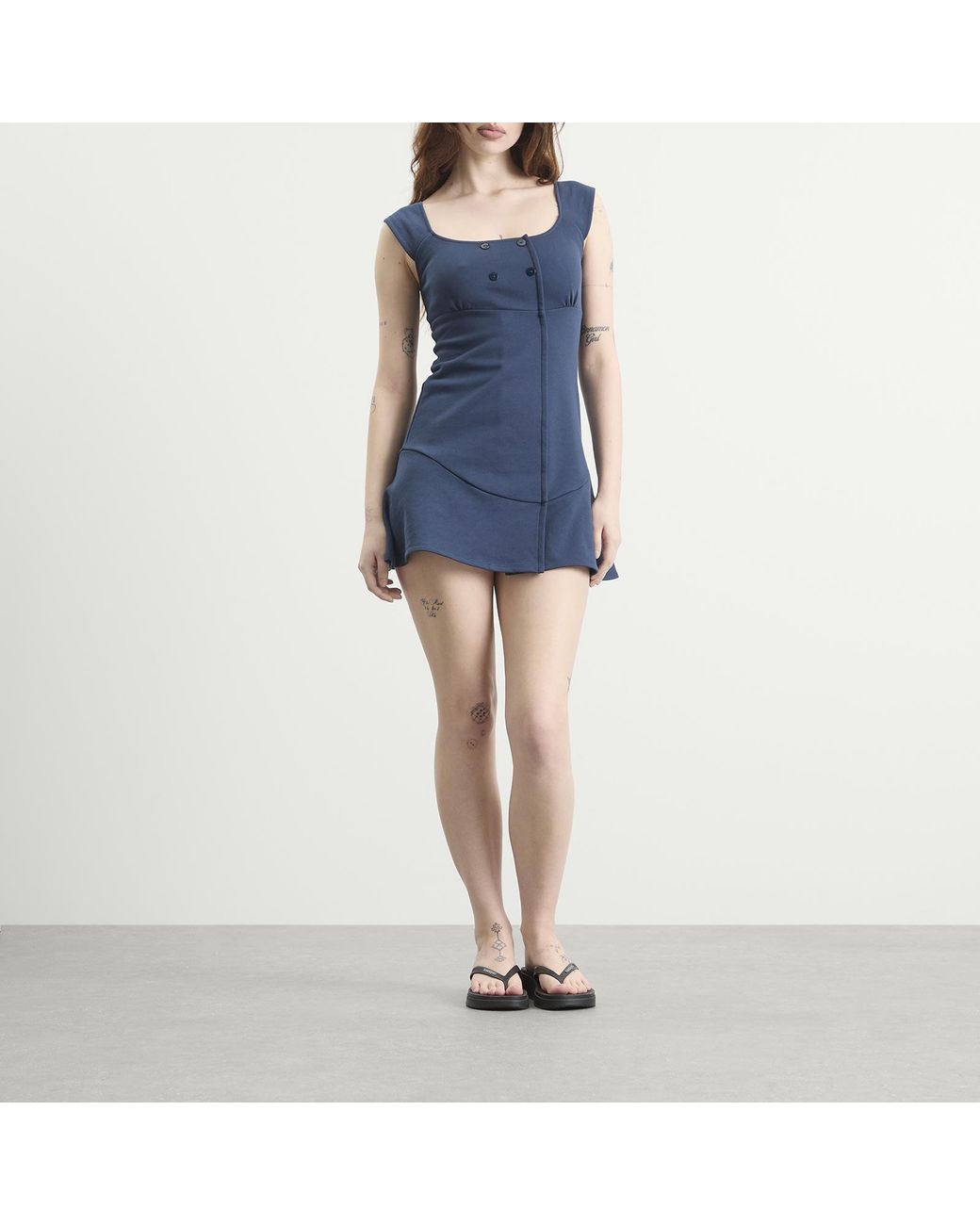 Peachy Den Blue Joni Button Dress