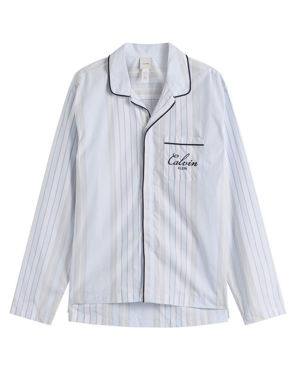 Calvin Klein Blue Poplin Script Button Down Pyjama Top for men