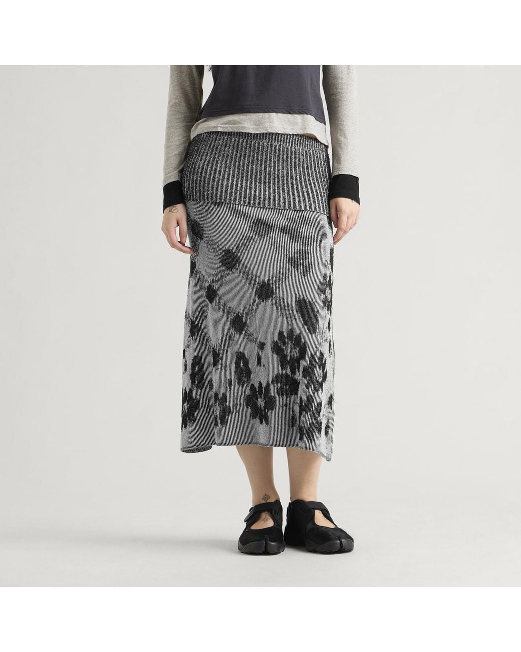 PAOLINA RUSSO Gray Illusion Knit Long Skirt