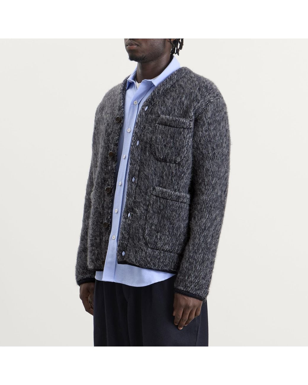 Universal Works Blue Losso Mohair Mix Cardigan for men