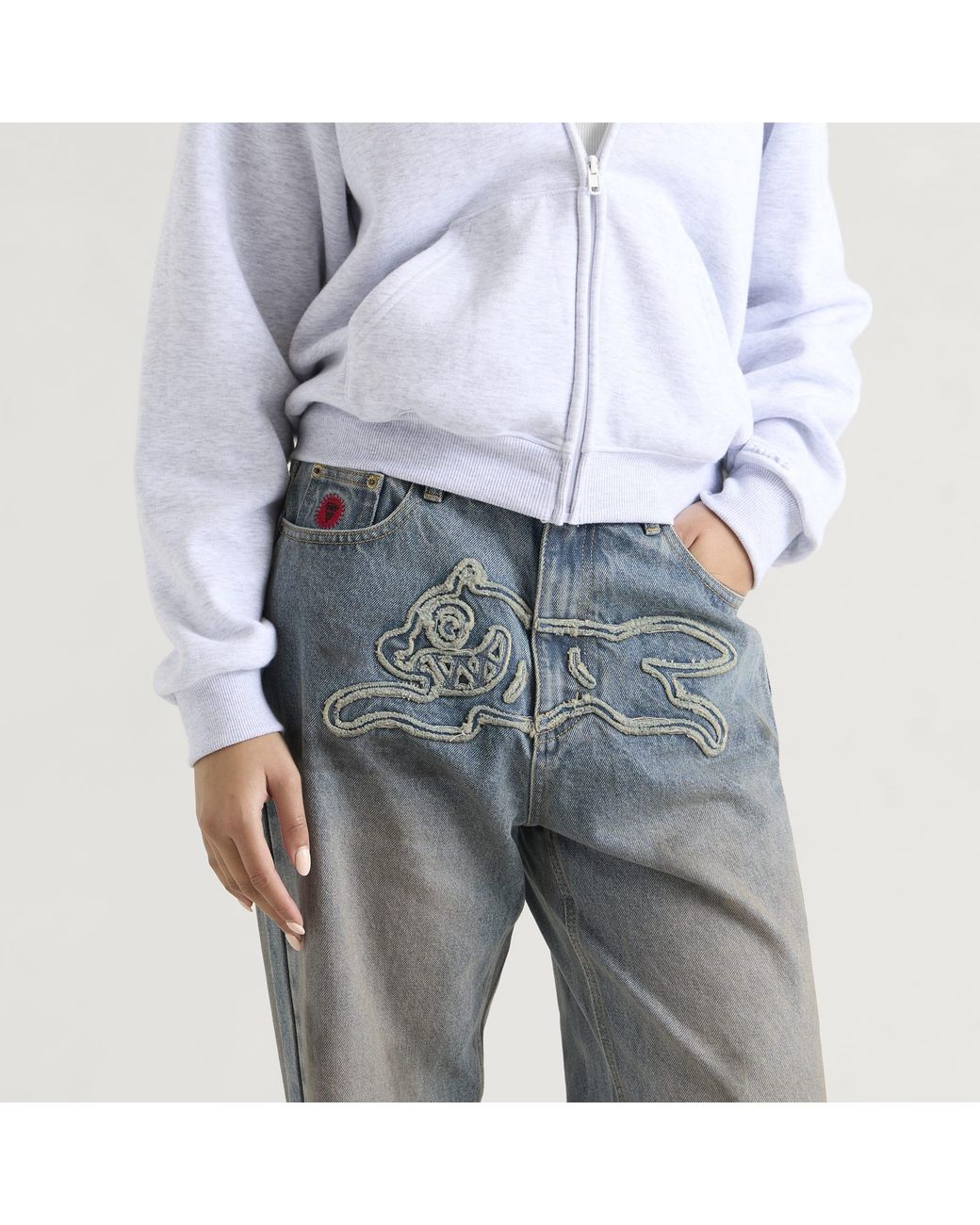 ICECREAM Blue Applique Running Dog Denim Pant