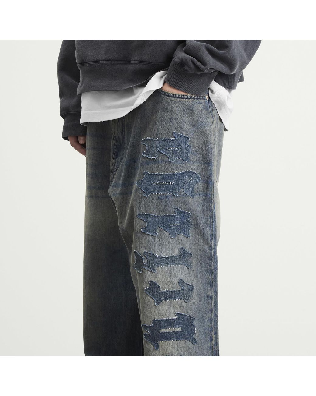 Balenciaga Blue Patch Logo Baggy Jeans for men