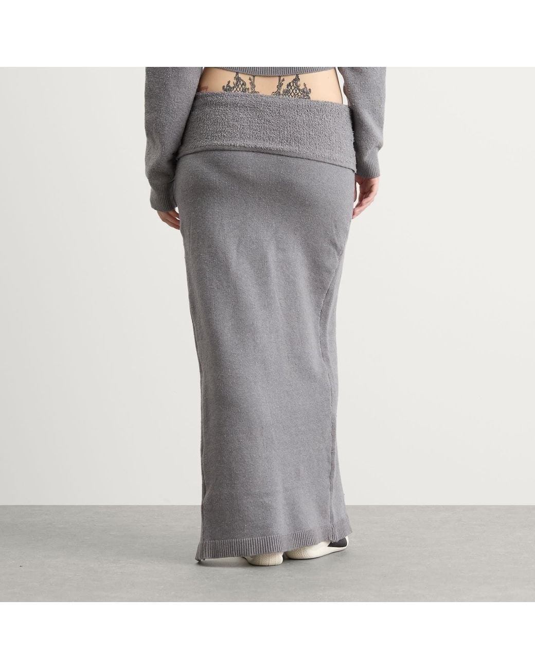 Skims Gray Textured Knit High Slit Long Skirt