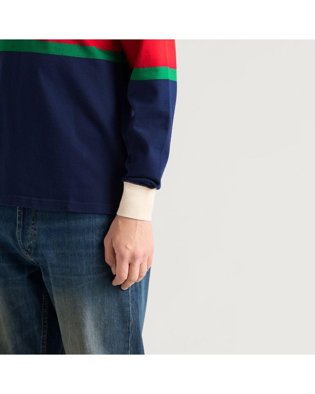 Drake's Blue Middle Stripe Rugby Shirt for men
