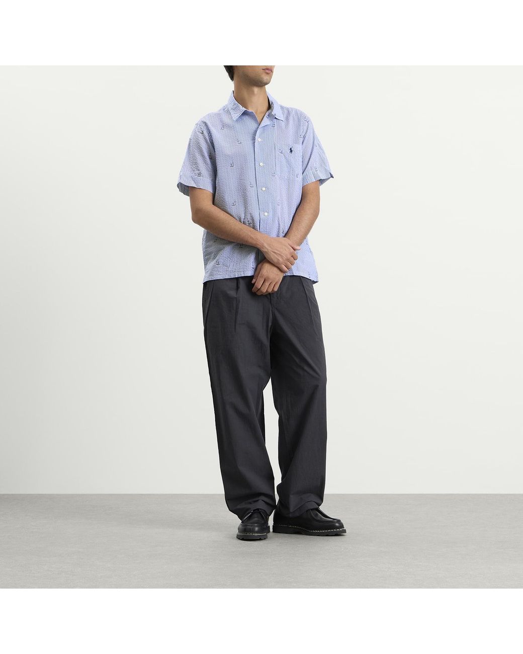 Polo Ralph Lauren Blue Seersucker Sailboat Short Sleeve Shirt for men