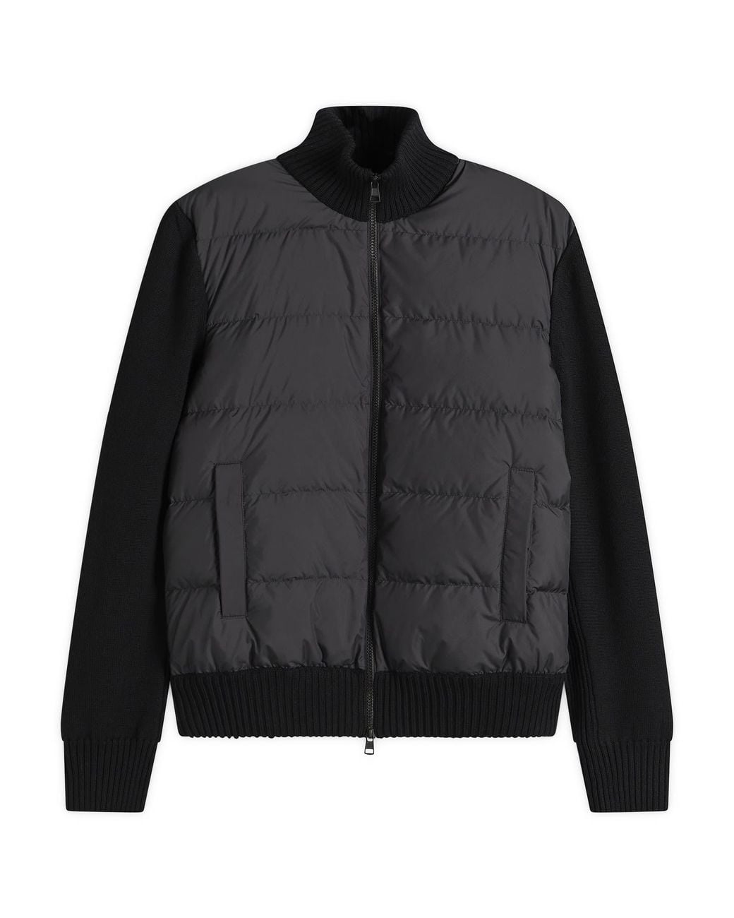 Moncler Black Hybrid Padded Front Wool Zip Jacket for men