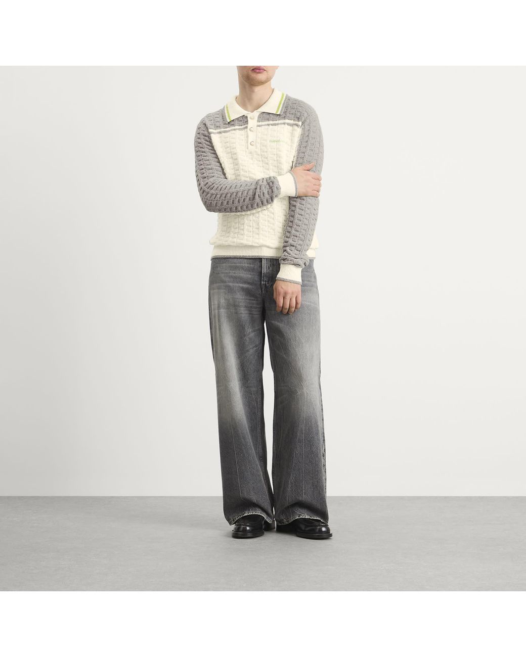 Casablanca White Tennis Boucle Long Sleeve Polo Shirt for men
