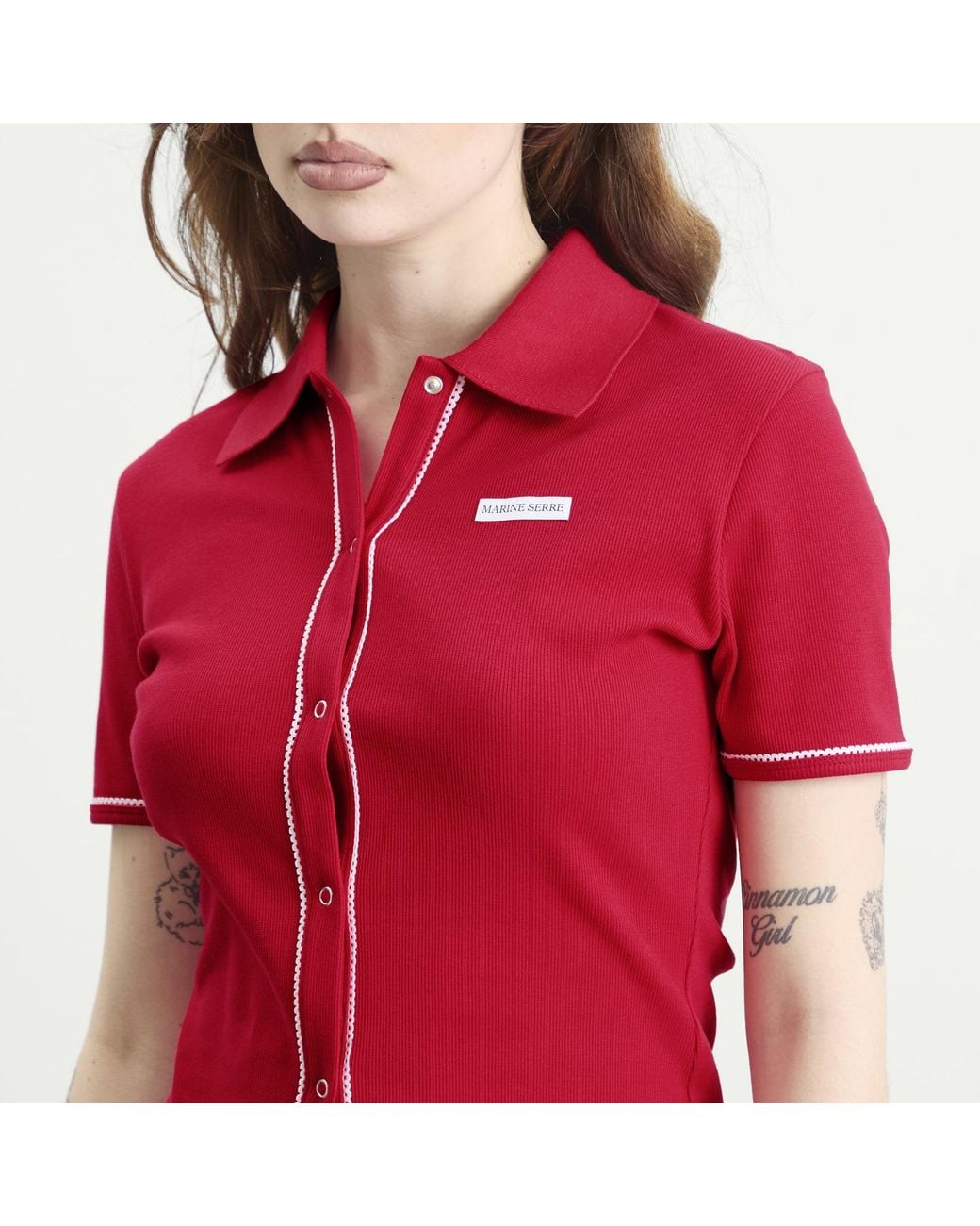 MARINE SERRE Red Cute 70's Polo T-Shirt